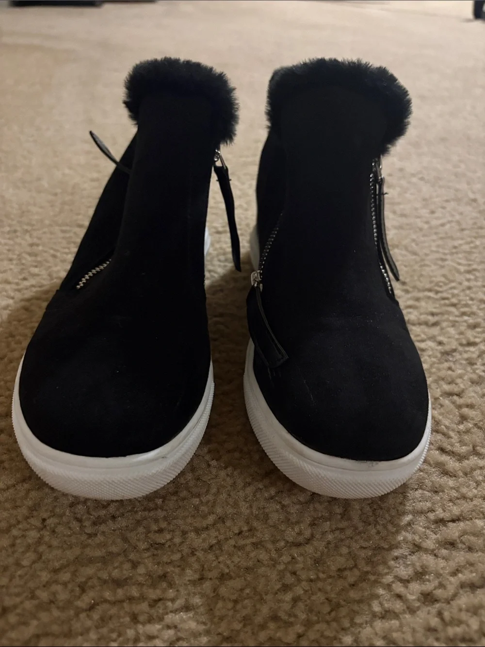 MADDEN GIRL Black Faux Fur High-Top Slip-On Sneakers